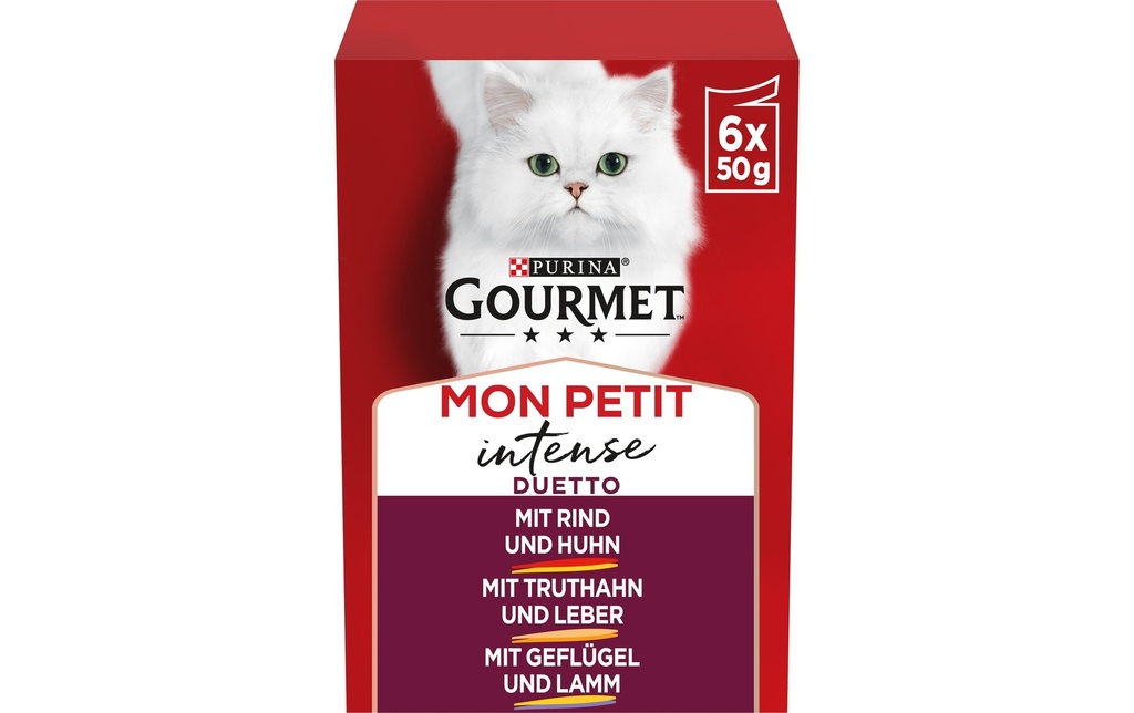 Purina Gourmet Alimentation humide Mon Petit Intense Duo Bœuf, Poulet, Dinde 6 x 50 g