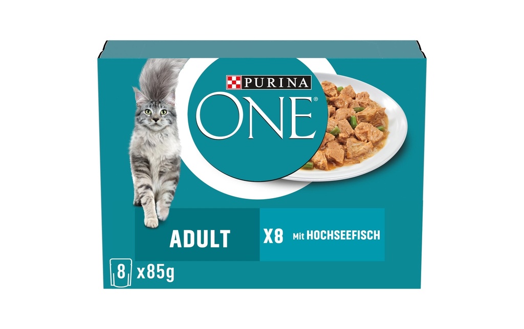 Purina ONE Adult en sauce, poisson de haute mer et haricots verts 8 x 85 g