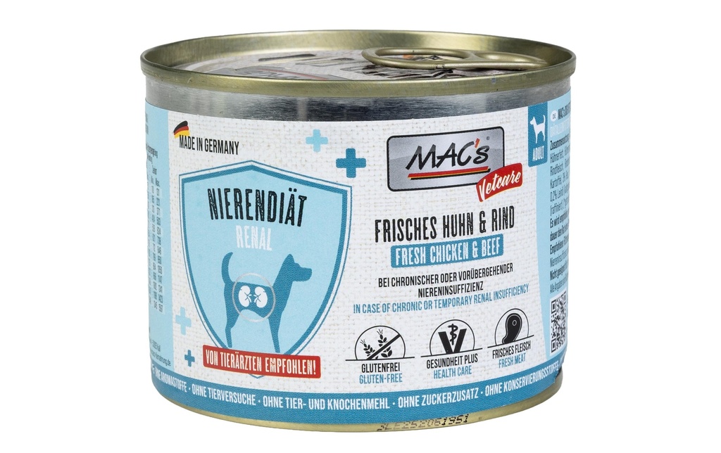 MAC's Vetcare Nourriture humide Régime rénal au poulet et au bœuf 200 g