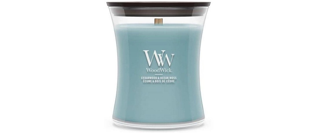 Woodwick Bougie parfumée Cedarwood & Ocean Moss Medium Jar