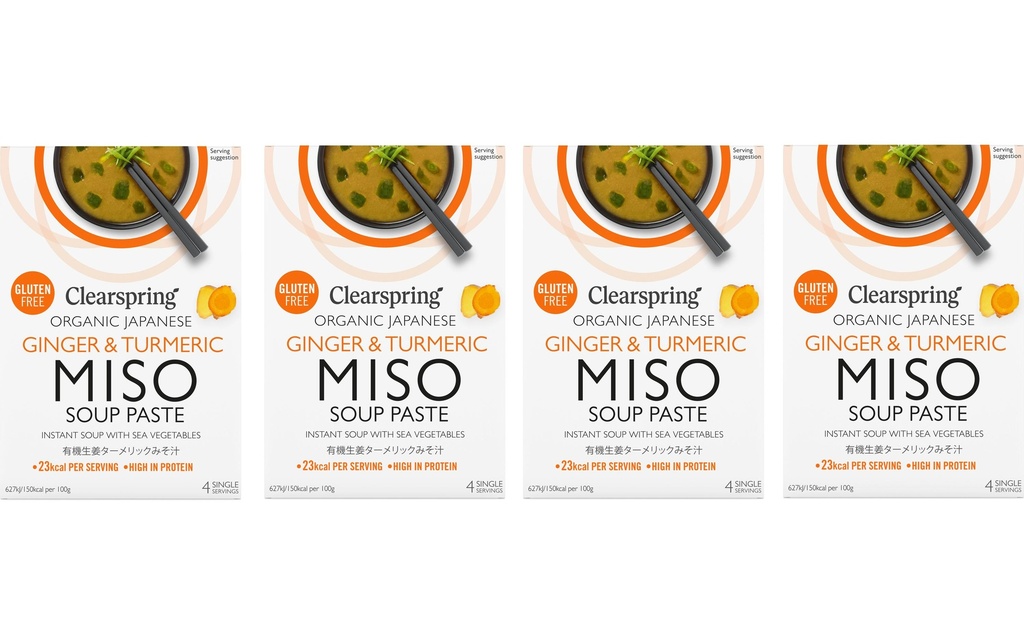 Clearspring Pâte à soupe miso au gingembre et au curcuma biologique 4 x 15 g