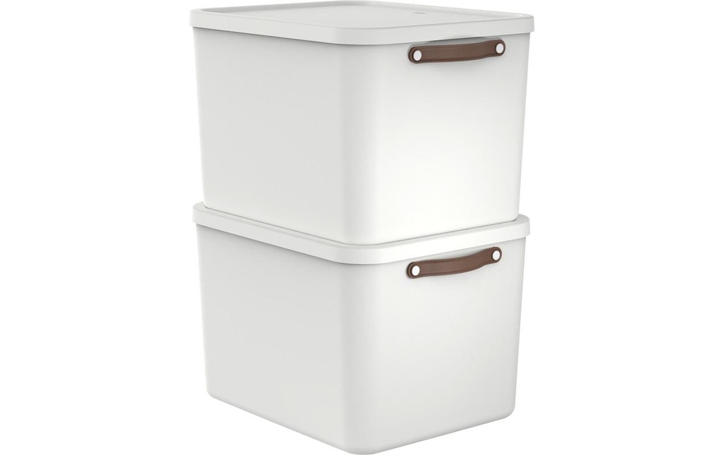 Rotho Boîte de rangement MALOJA 55 l, blanc, 2 pièces