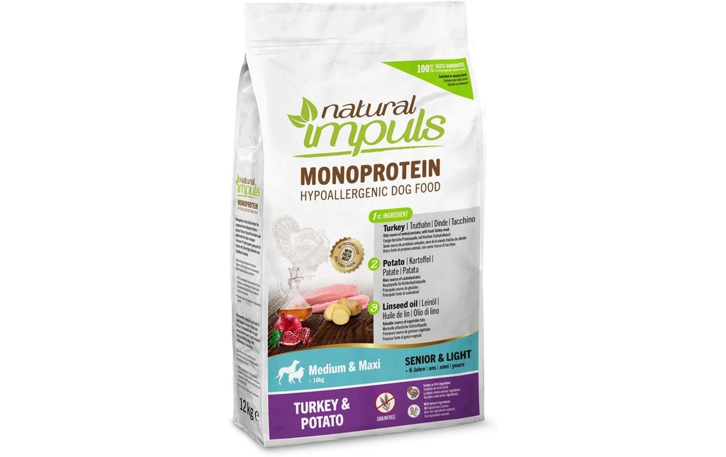 Natural Impuls Alimentation sèche Senior Med/Max Dinde 12 kg
