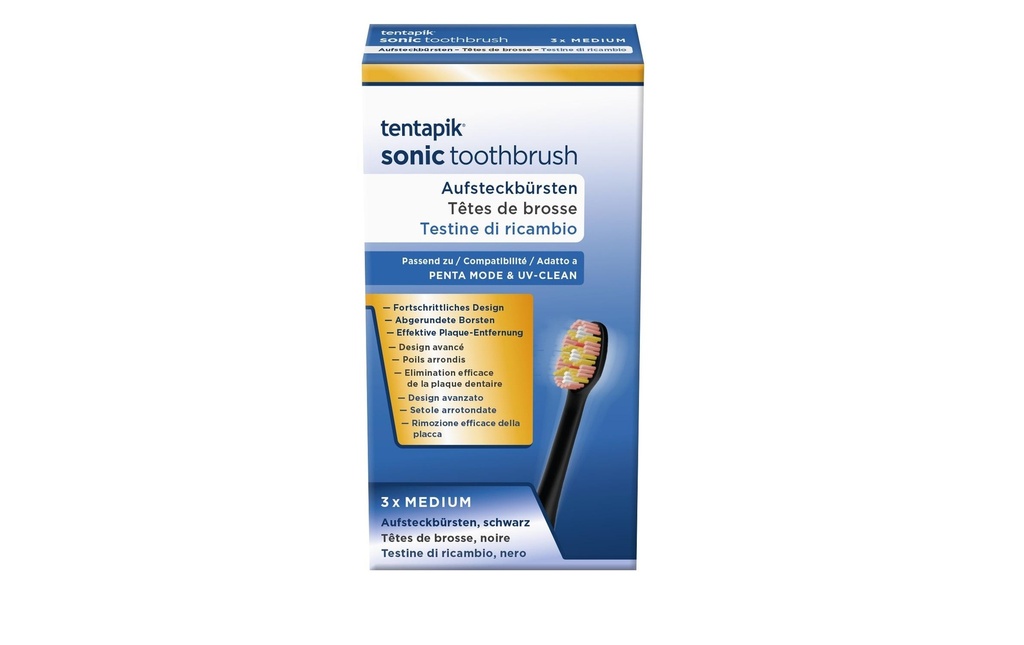 Tentapik Tête de brosse à dents Medium Noir, 3 pièces