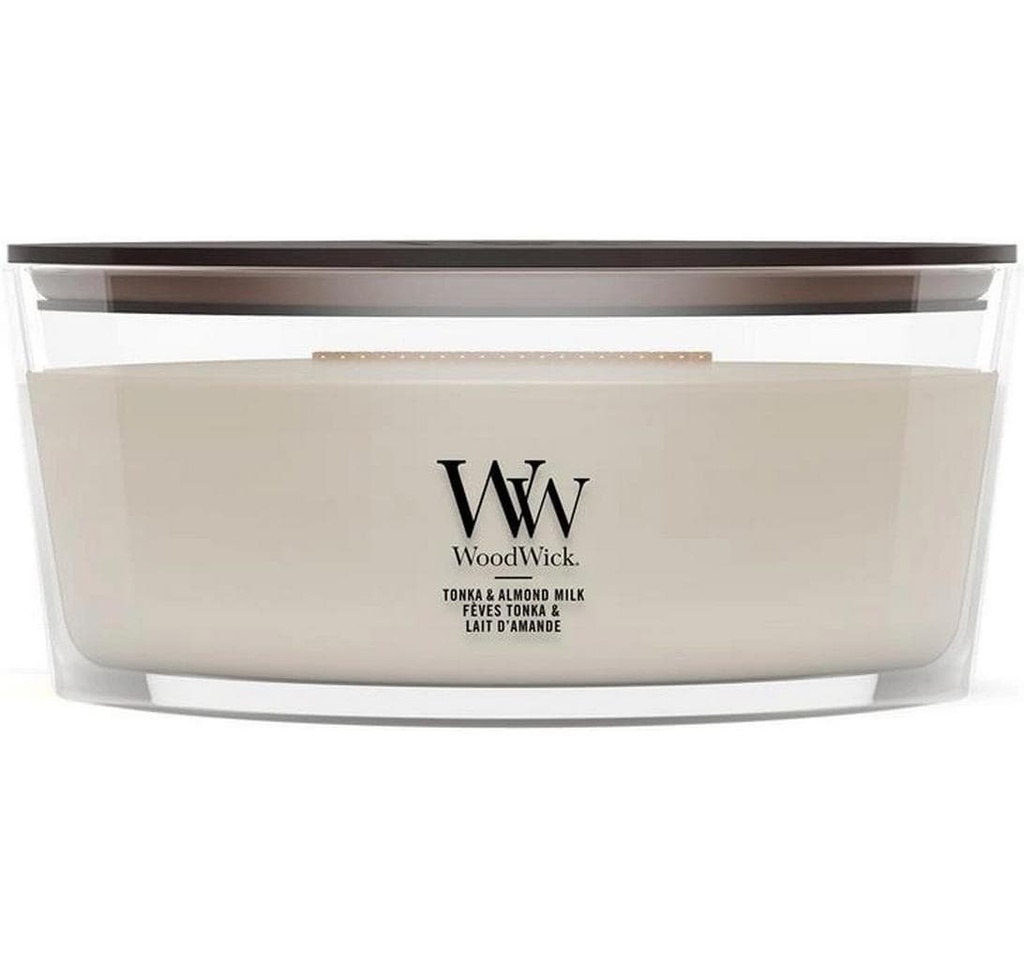 Woodwick Bougie parfumée Tonka & Almond Milk Ellipse