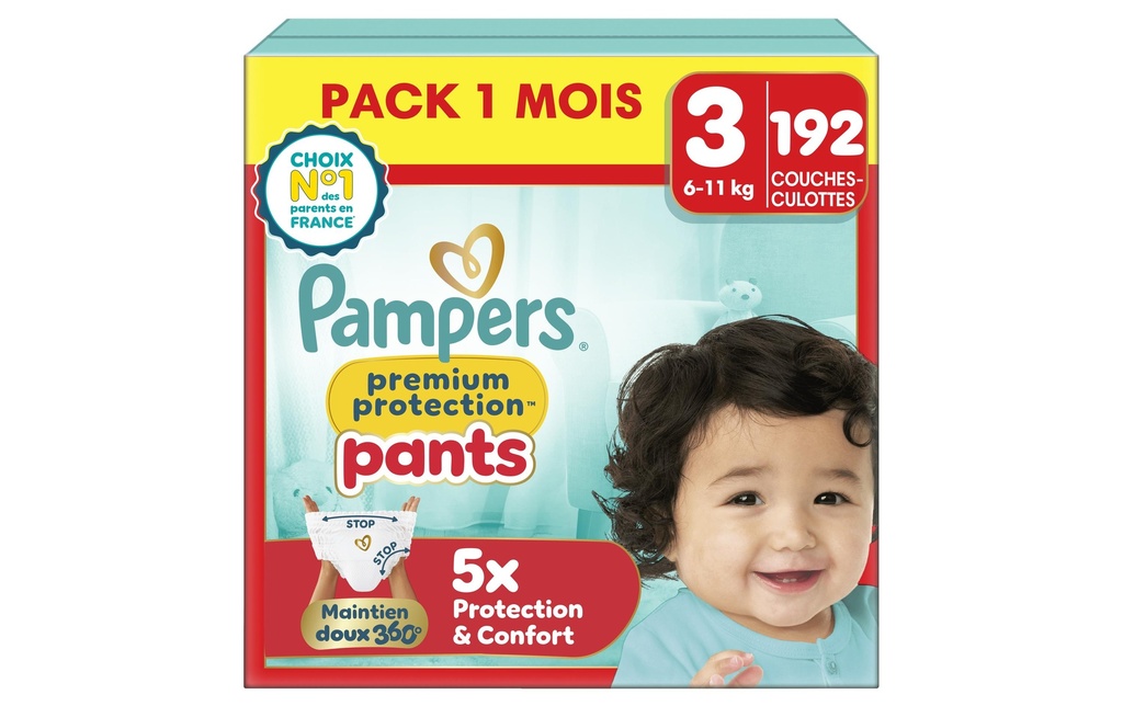 Pampers Couches Premium Protection Pants Taille 3, 192 pièces