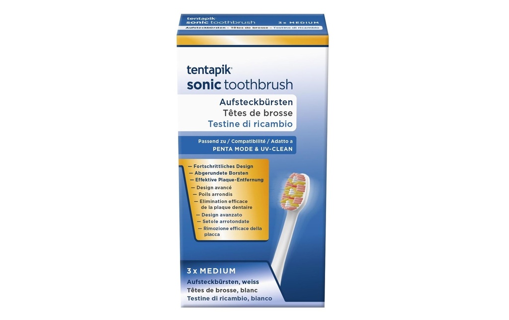 Tentapik Tête de brosse à dents Medium Blanc, 3 pièces