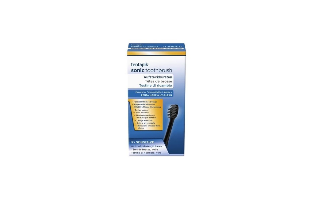 Tentapik Tête de brosse à dents Sensitive Noir, 3 pièces