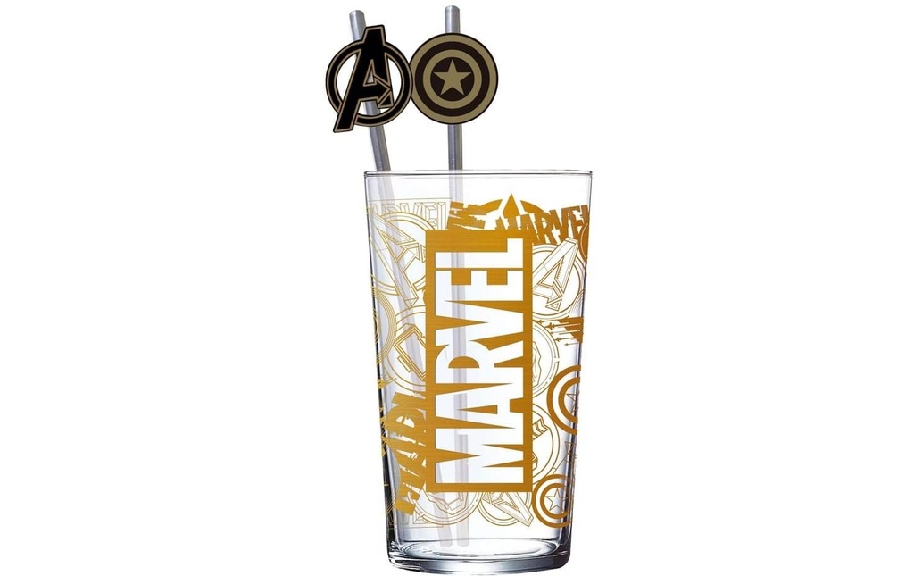 Stor Marvel Glass Tumbler with Straws Logo &amp; Avengers 485 ml
