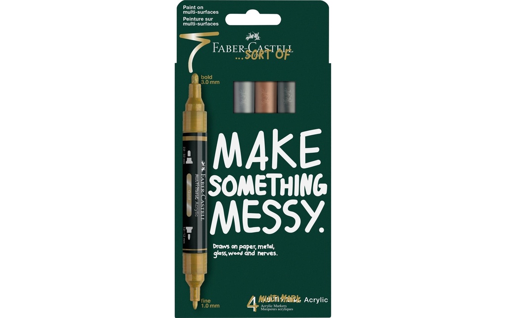 Faber-Castell Marqueur acrylique Multimark Set Metallic, Double pointe, 4 pièces