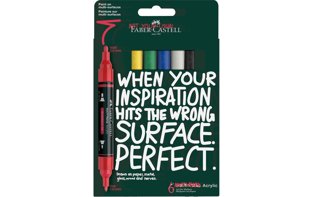 Faber-Castell Marqueur acrylique Multimark Set Basic, Double pointe, 6 pièces