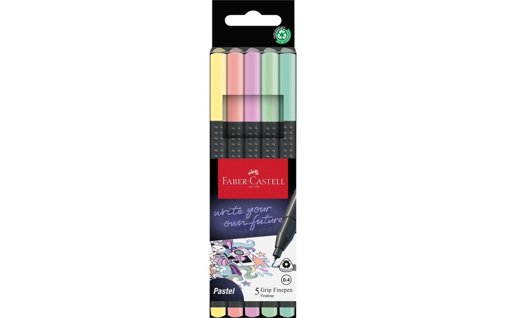 Faber-Castell Fineliner Kit de grip pastel 0,4 mm, 5 pièces