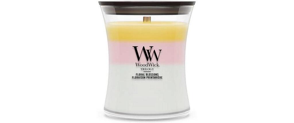 Woodwick Bougie parfumée Floral Blossoms Trilogy Medium Jar