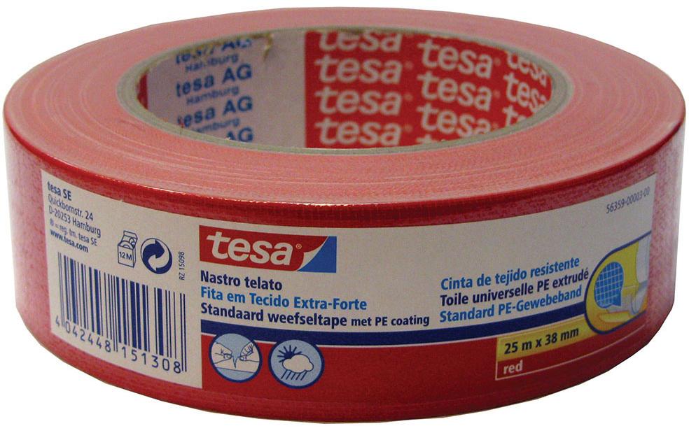 tesa Ruban adhésif 25 m x 38 mm, rouge 38 mm x 25 m, Rouge