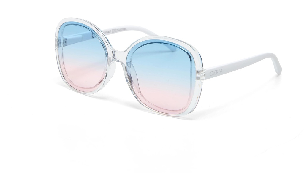 OKKIA Lunettes de soleil Anna Transparent Clear, Lentille bleue rose