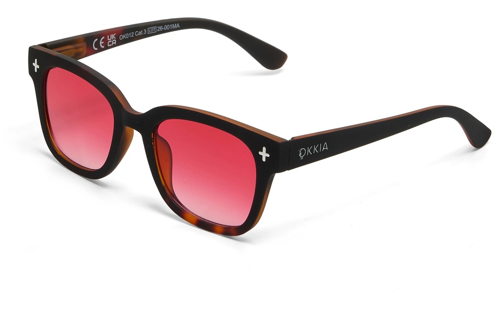 OKKIA Lunettes de soleil Giovanni Noir Havane, Lentille rouge