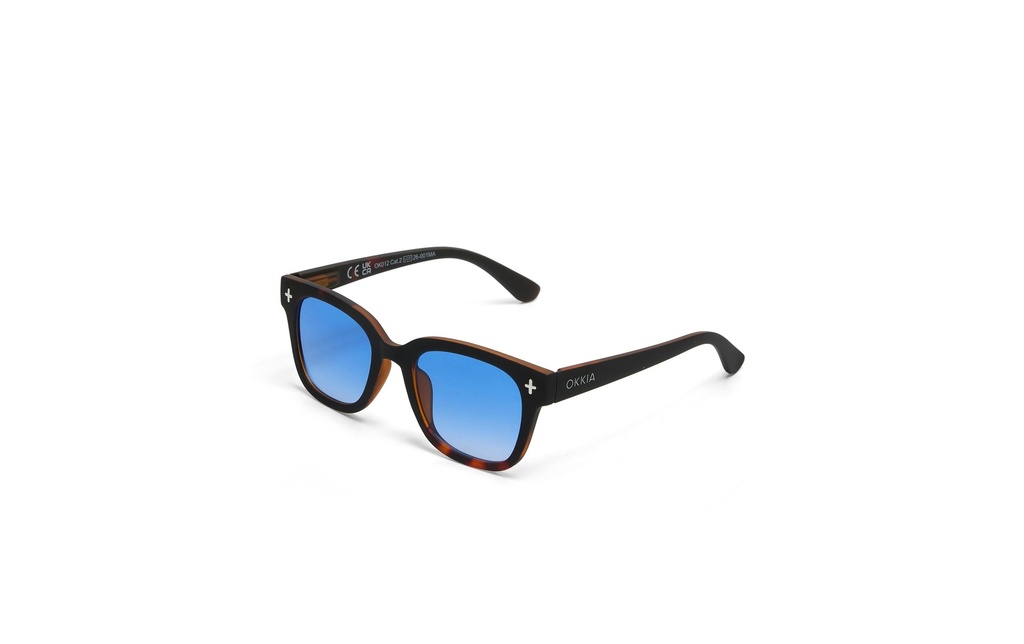 OKKIA Lunettes de soleil Giovanni Noir Havane, Lentille bleue