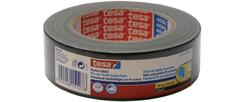 tesa Ruban adhésif 25 m x 38 mm, noir 38 mm x 25 m, Noir