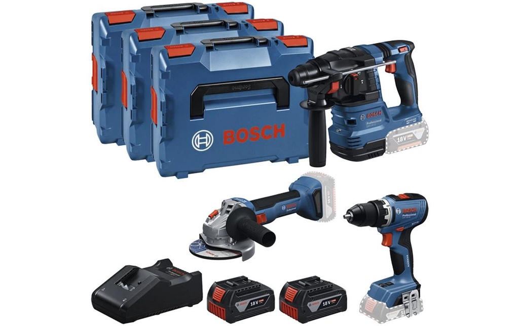 Bosch Professional Set di utensili per batteria GSR + GBH + GWS + 2x GBA 5.0 Ah en L-BOXX