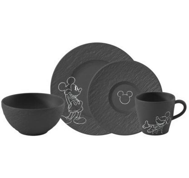 Villeroy & Boch Manufacture Rock Mickey Mouse Set de petit déjeuner, 4 pièces