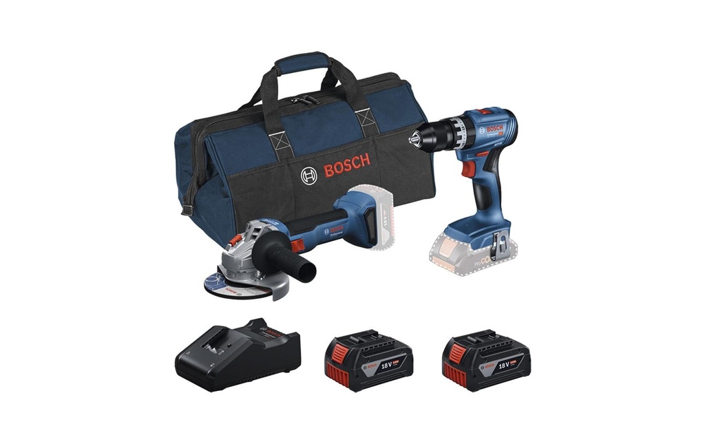 Bosch Professional Set di utensili per batteria GSB V-45 + GWS V-8 + 2x 4.0 Ah