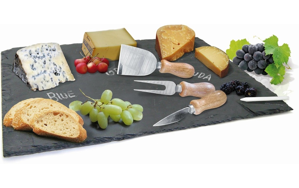 Nerthus Set de fromage avec ardoise Noir/Argenté/Brun