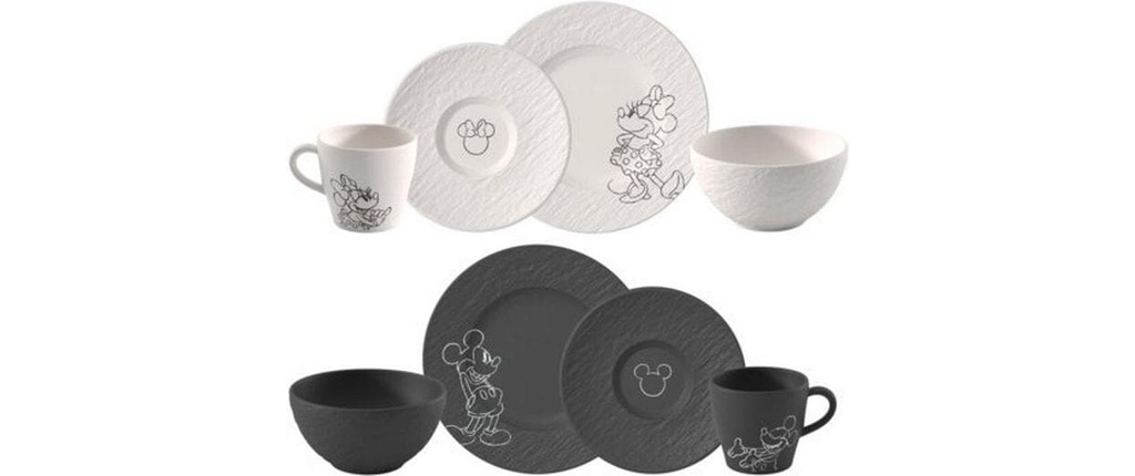 Villeroy & Boch Manufacture Rock – Mickey Mouse Set de petit déjeuner, 8 pièces