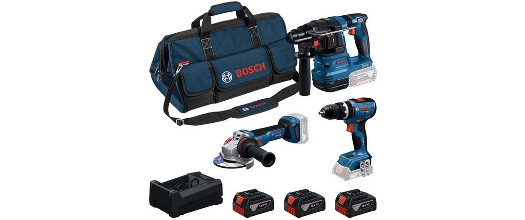Bosch Professional Set di utensili per batteria GSB + GWS + GBH + 3x 5.0 Ah
