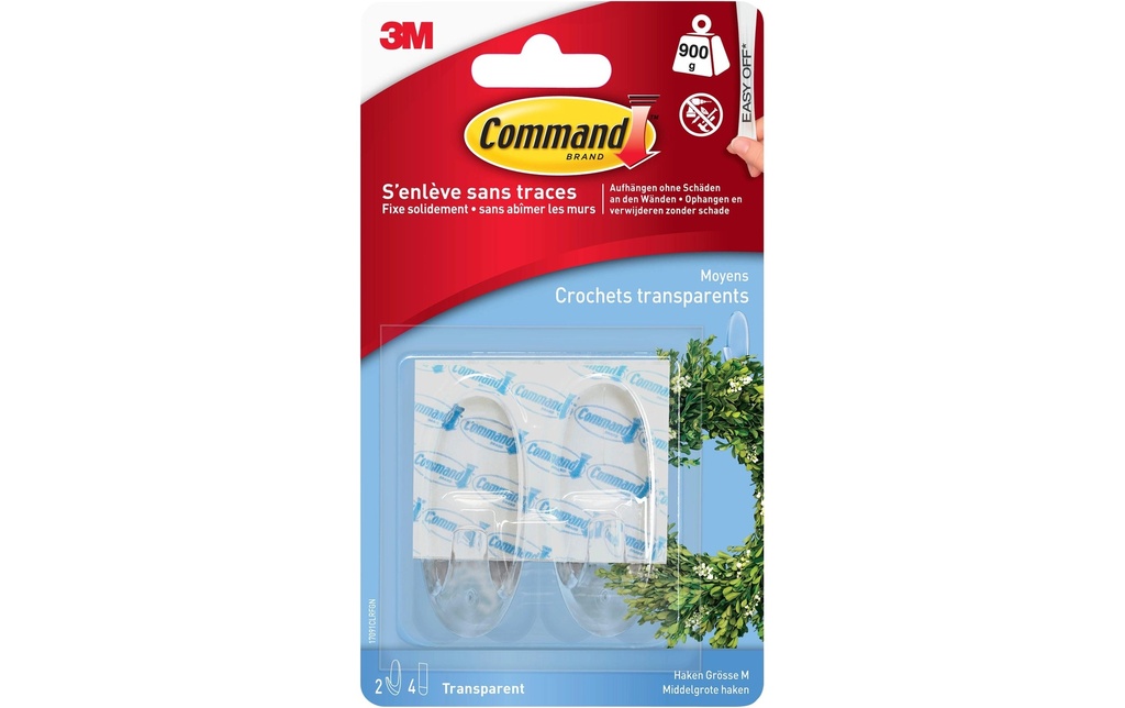 Command Crochet adhésif M 0.9 kg, Transparent