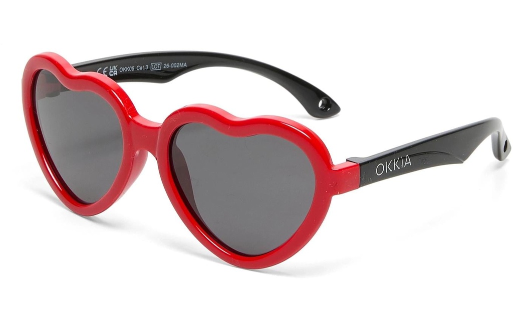 OKKIA Lunettes de soleil pour enfants Heart 6-10 ans Noir, Rouge