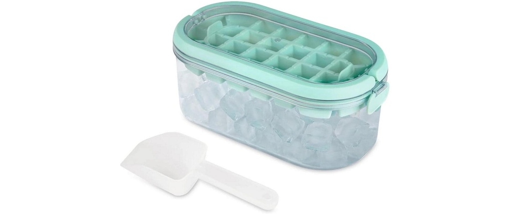 GOURMETmaxx Bac à glaçons fermé 2in1, Transparent / Menthe, 4 pièces