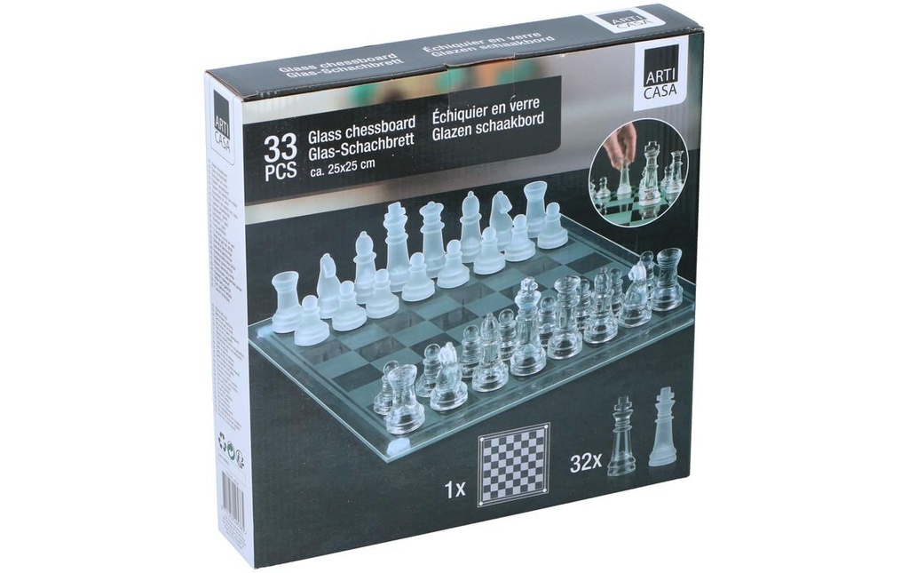 Arti Casa Jeu d'échecs en verre Verre 25 x 25 cm Transparent