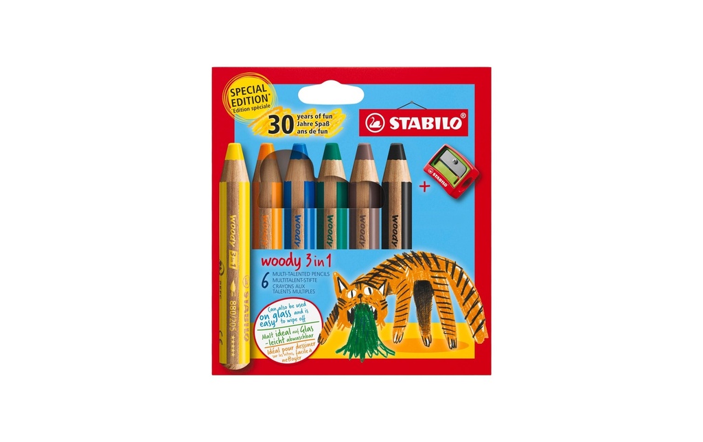 STABILO Crayon woody 3 in 1 Tiger ink. Taille-crayon