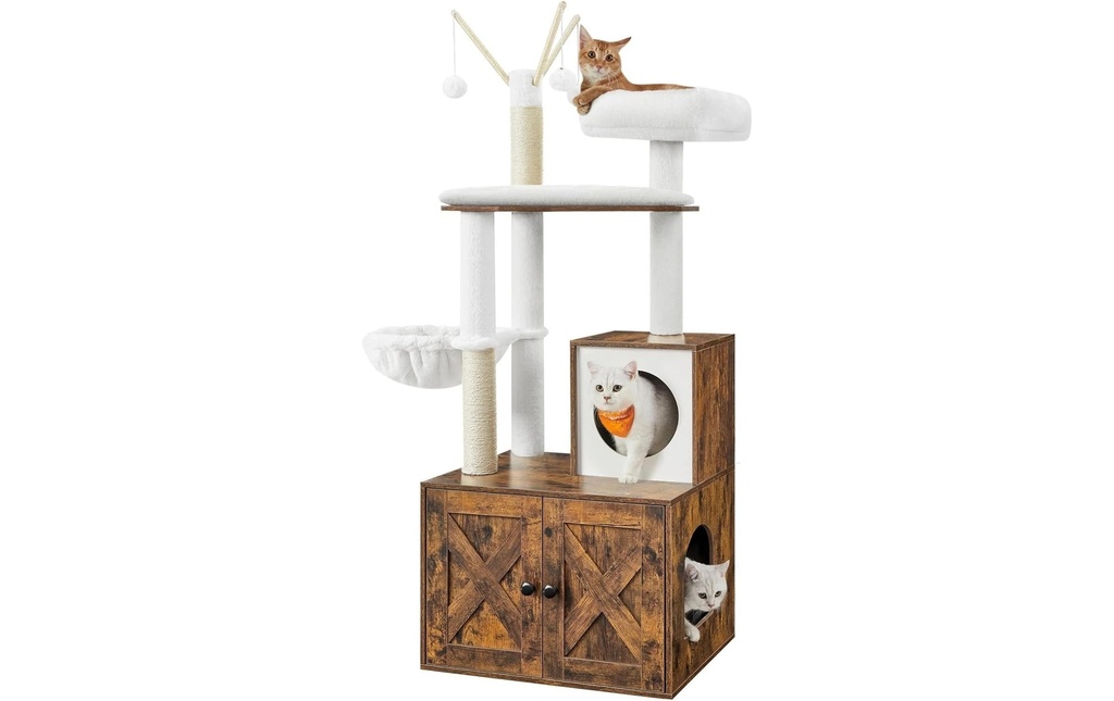 Feandrea Arbre à chat avec armoire, 58 x 50 x 150 cm
