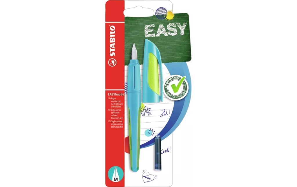 STABILO Stylo-plume scolaire EASYbuddy avec 1 cartouche incluse