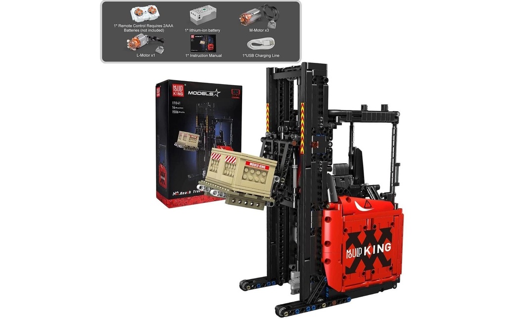 Mould King 17041 Chariot à mât rétractable Modèle de machine de chantier rouge