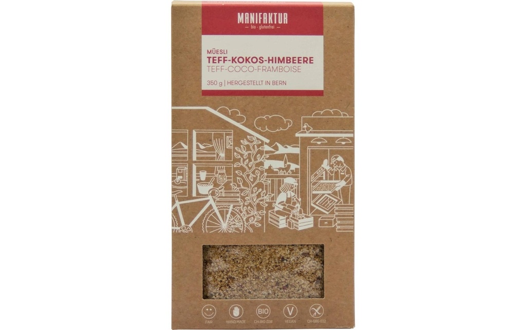 Manifaktur Muesli au teff, à la noix de coco et aux framboises 350 g