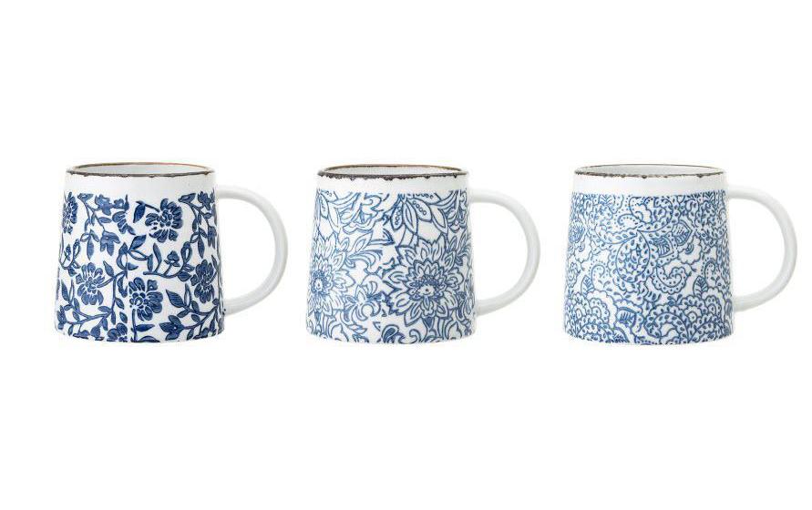 Bloomingville Tasse à café Molly 400 ml, 3 Pièce/s, Bleu/Blanc