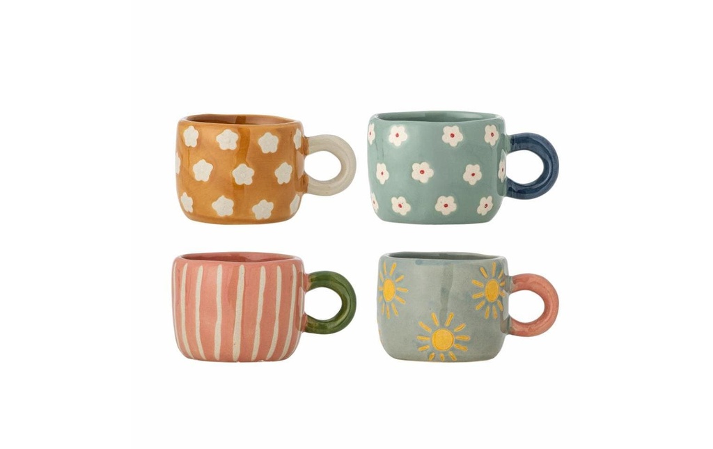 Bloomingville Gobelet à café Nini Grès, 110 ml, Multicolore, 4 pièces