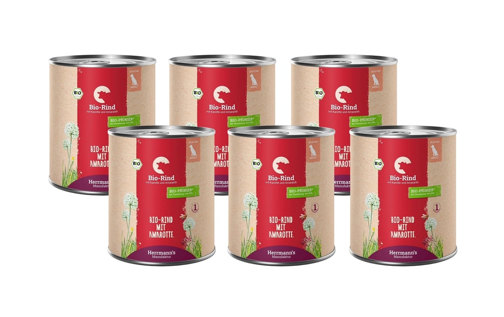 Herrmann's Alimentation humide Bœuf bio aux carottes et à l'amarante 6 x 800 g