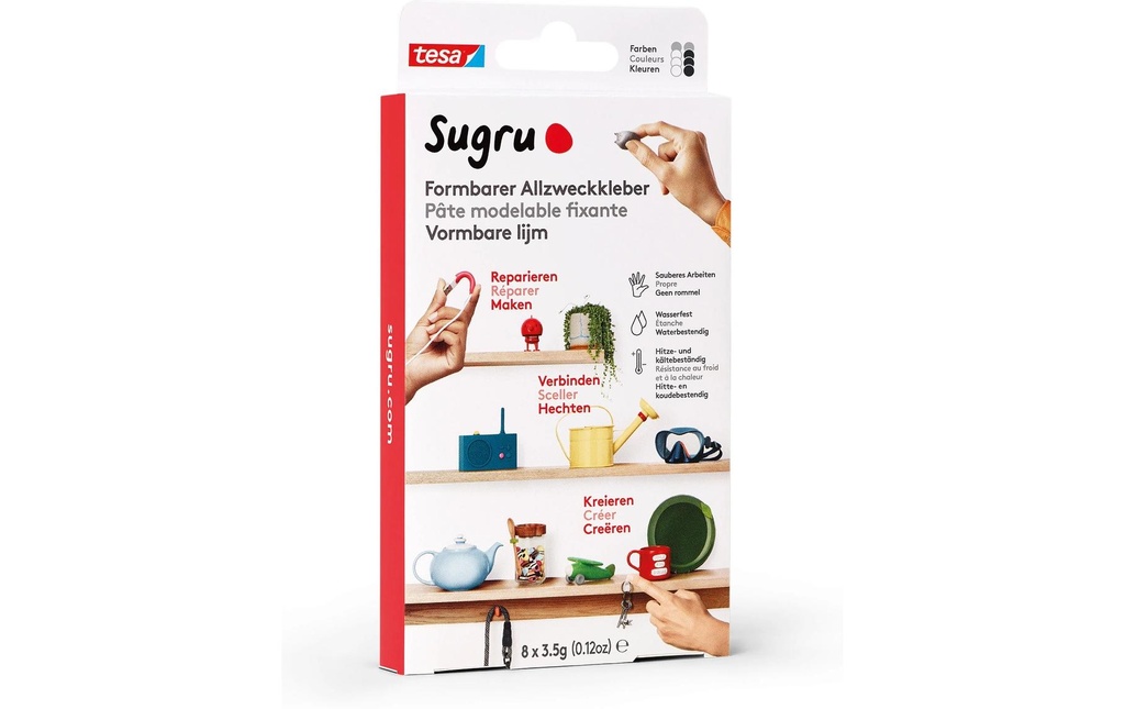 Sugru by Tesa Colle polyvalente moulable 8 x 3.5 g, noir, blanc & gris