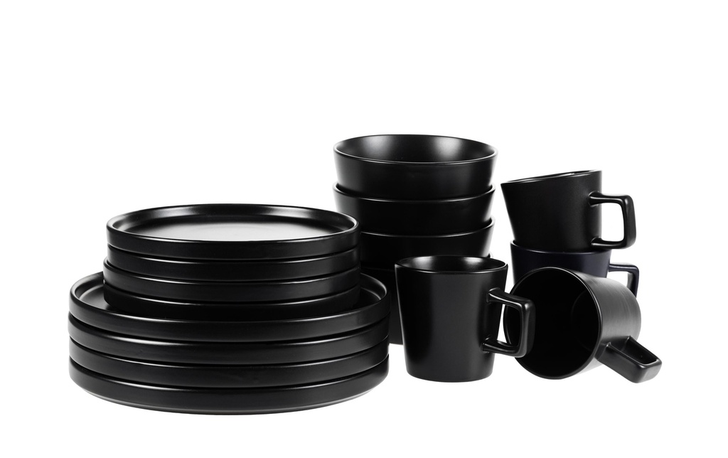FURBER Set d’assiettes 16 pièces, Noir mat