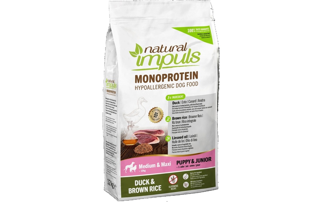Natural Impuls Alimentation sèche Puppy Med/Max Canard 12 kg