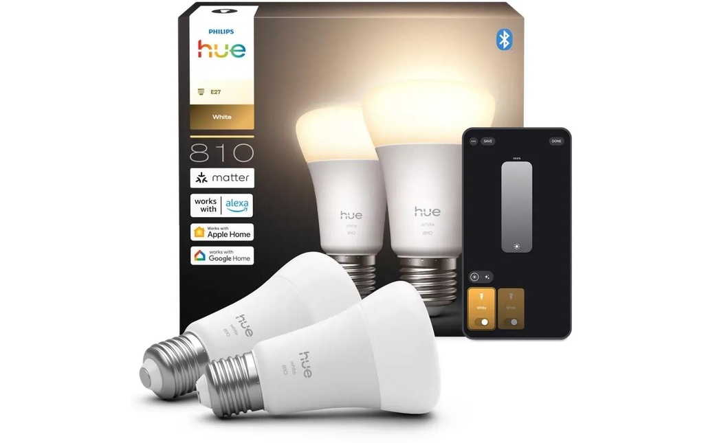 Philips Hue Ampoules White E27 pack double 2x 810 lm