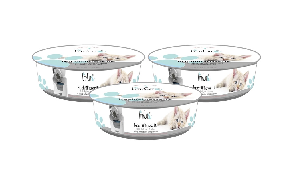 LittyCat Seau pour litière pour chat Cassette de recharge Lot de 3