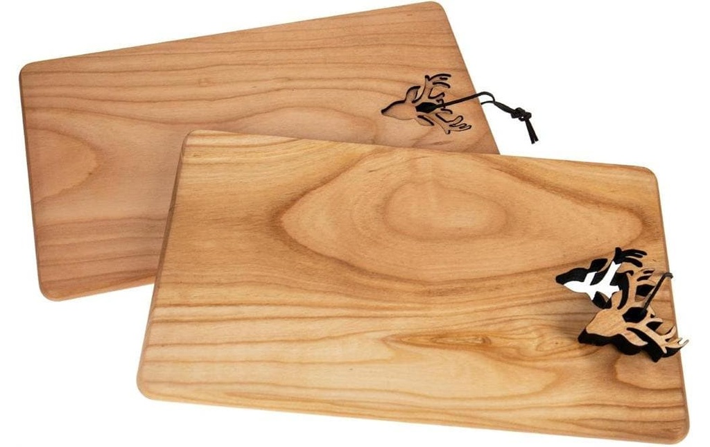 creanorm Planche à découper cerisier huilé 30 x 18 x 1.5 cm, motif bois de cerf