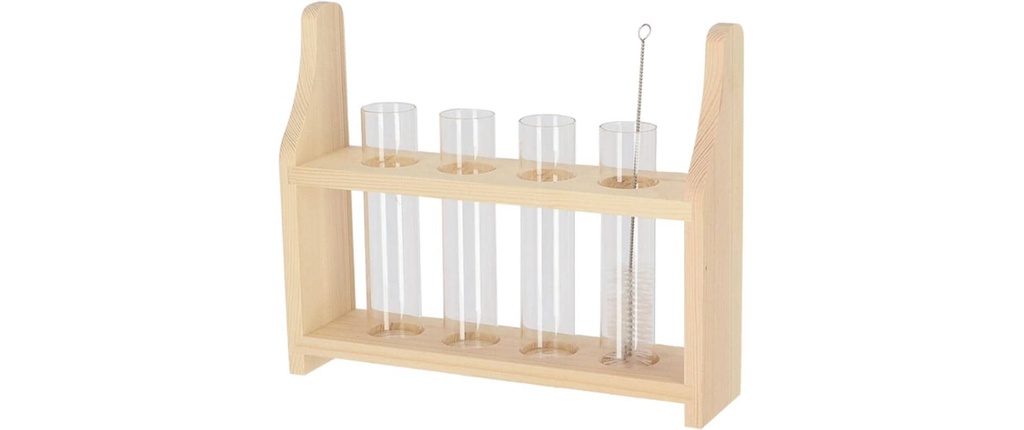 Esschert Design Support pour tubes à essai S Bois Verre Marron 24.3 x 6 x 20 cm