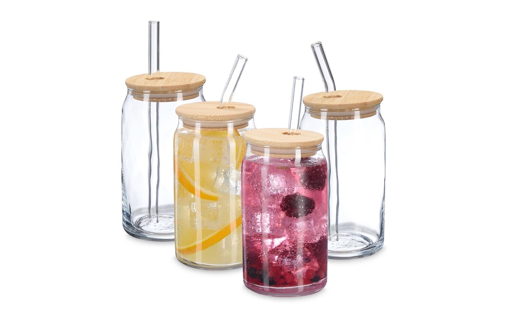 relaxdays Verre Lot de 4, transparent, naturel, 450 ml