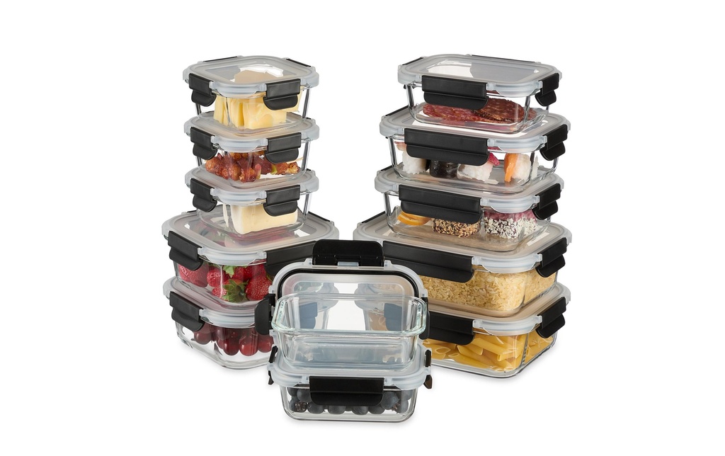 relaxdays Boîte à provisions Set avec couvercle 12 pièces, Transparent