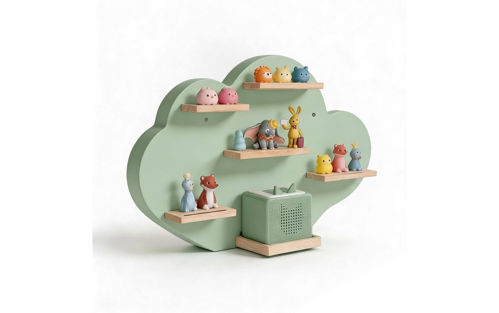 relaxdays Étagère Toniebox Nuage, MDF / bois, vert / marron clair